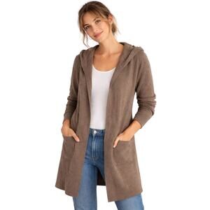 Tahari Brown Open Front Cardigan Sweater Longline Size L